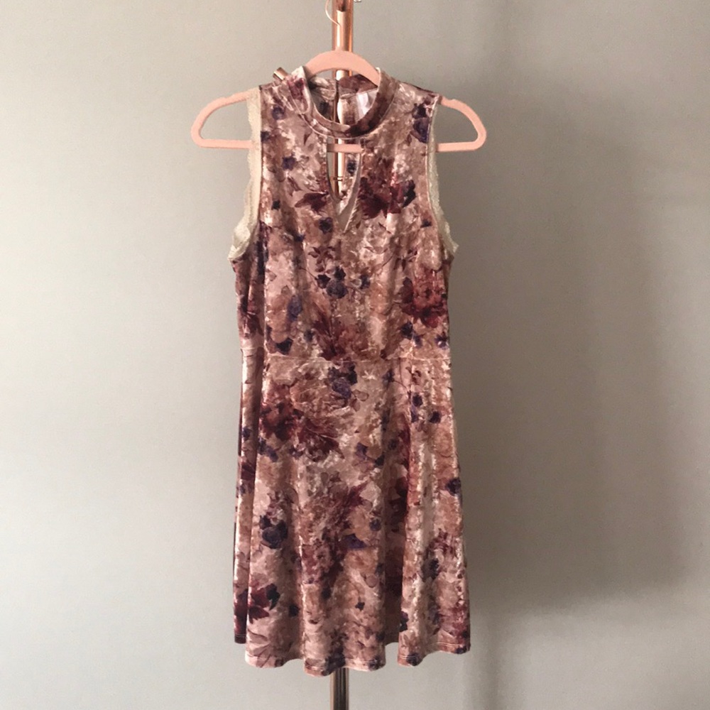 EUC Champagne Floral Velvet Dress